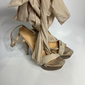Colin Stuart high heels wrap lace up dressy black tie‎ trendy women's size 8.5
